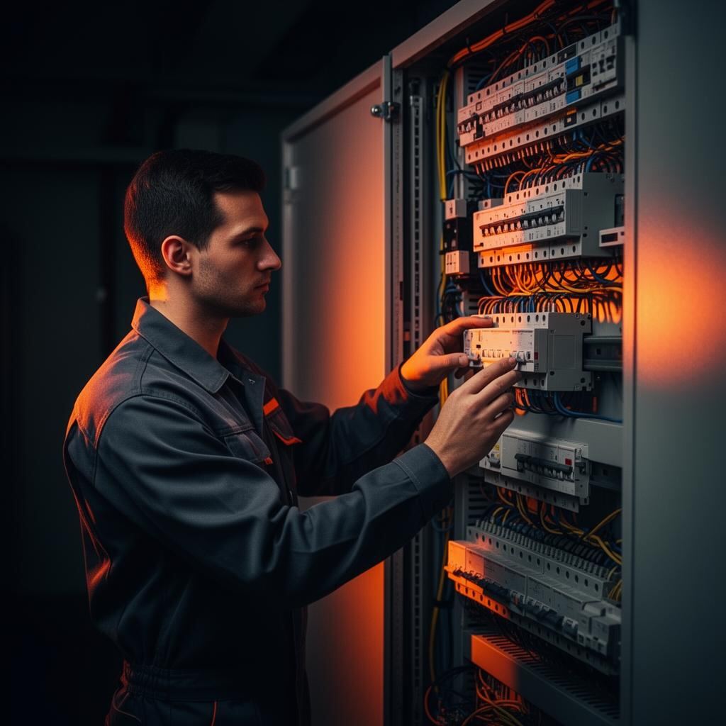 Engineer inspecting electrical panel